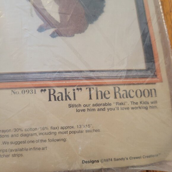 Paragon Creative Needlepoint Crewel Stitchery Kit 0931 Raki‎ Raccoon 1974 - Picture 3 of 8